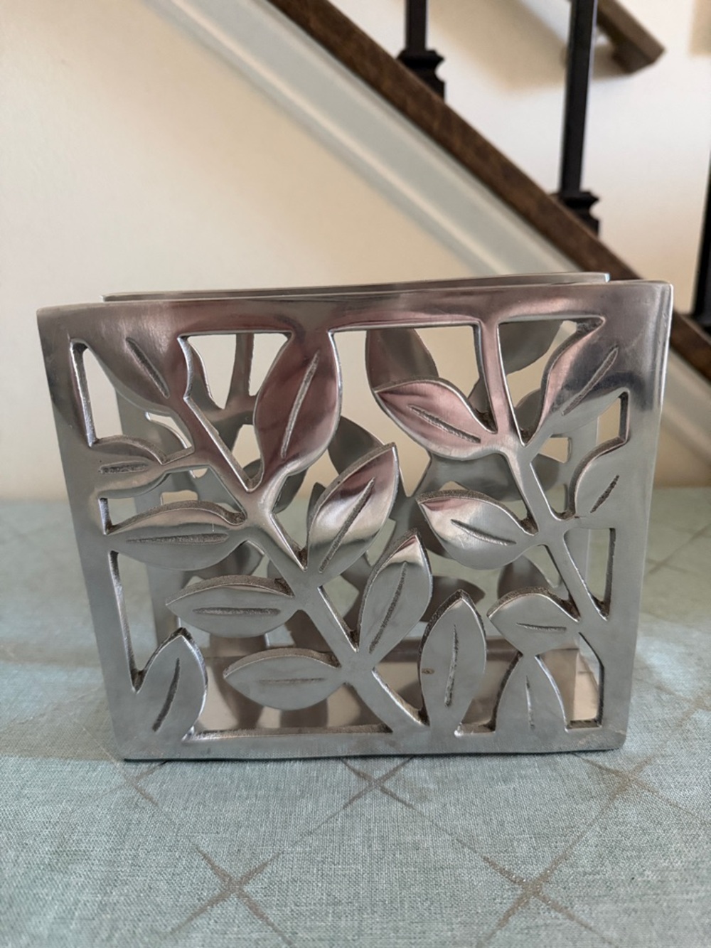 Crate&Barrel Silver Leaf Motif Napkin Holder